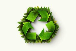 reciclaje símbolo hecho desde naturaleza, verde hojas y plantas. generativo ai foto