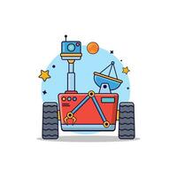 Illustration vector graphic of mars robot or space robot cute design illustration with star ornament orbit, happy vibes, children friendly, cartoon style design, isolated white background.