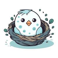 Illustration of a Cute Cartoon Snowman in the Nest. vector