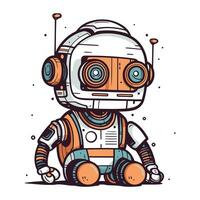 Cute cartoon robot. Hand drawn vector illustration isolated on white background.