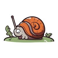 Cartoon snail on the grass. Vector illustration isolated on white background.