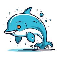 Cartoon dolphin. Hand drawn vector illustration. Isolated on white background.