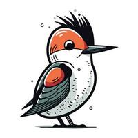Cute red headed woodpecker bird. Vector illustration.