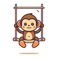 Cute monkey sitting on a swing. Vector illustration in cartoon style.