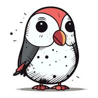 Penguin in a red hat. Vector illustration on white background.