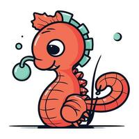 Cartoon funny seahorse. Vector illustration on white background.