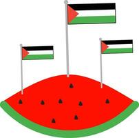 illustration of a watermelon with the flag of the state of Palestine on top vector