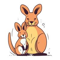 Cute kangaroos and hare. Vector illustration.