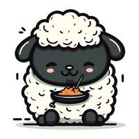Sheep Eating Food Vector Illustration. Cute Cartoon Sheep Character
