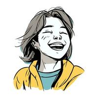 Vector illustration of a beautiful smiling young woman in yellow hoodie.