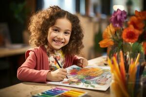 niños colorante actividad en un aula. generativo ai foto