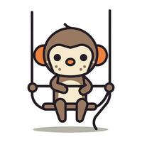 Cute monkey swinging on a swing. Cartoon animal. Vector illustration.