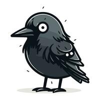 Cute crow cartoon vector illustration isolated on white background. Cute black bird with big eyes.