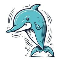 Cute cartoon dolphin isolated on a white background. Vector illustration.