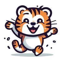 Cute cartoon tiger running. Vector illustration isolated on white background.