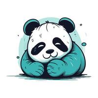 Cute cartoon panda sleeping on a pillow. Vector illustration.