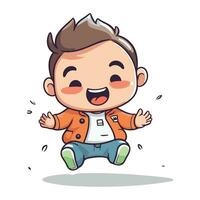 Cute little boy jumping and smiling. Vector character illustration design.