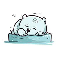 Cute cartoon polar bear sleeping on a piece of ice. Vector illustration.