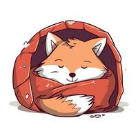 Cute cartoon fox sleeping in a sleeping bag. Vector illustration.