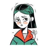 Angry woman. Vector illustration of a young woman in a jacket.