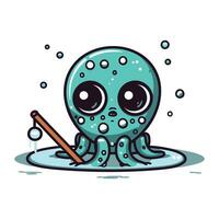 pulpo en agua. linda dibujos animados personaje. vector ilustración.