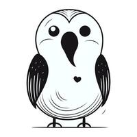 Black and white vector illustration of a cute cartoon owl in love.