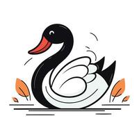 Black swan on white background. Vector illustration in flat style.