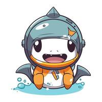 Cute cartoon shark in helmet and spacesuit. Vector illustration.