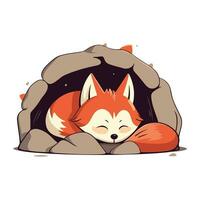 Cute cartoon fox sleeping in the chimney. Vector illustration.