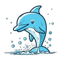 Dolphin in the water. Vector illustration isolated on white background.