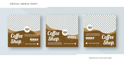 Set of three Social Media Post For Coffee shop sale banner or square flyer template web banner template Pro Vector