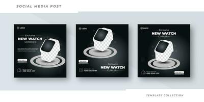 watch collection brand product sale for social media post template or web banner. watch new arrival social media post vector template Pro Vector