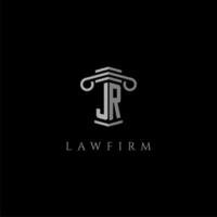 JR initial monogram logo lawfirm with pillar design vector