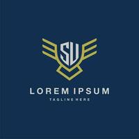 SU initial monogram logo for creative eagle line image vector design