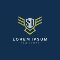 SO initial monogram logo for creative eagle line image vector design