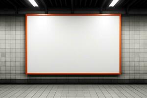 AI Generated Blank advertising billboard mockup inside subway station. Generative AI photo