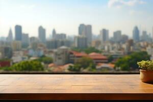 Empty top table no objects on the table blurred bangkok in the background. Generative AI photo