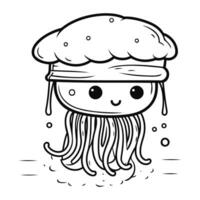 Coloring book for children jellyfish in the cap of the chef vector