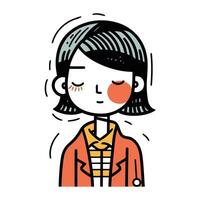 Illustration of a woman wearing a coat with a sad expression. vector