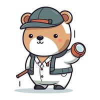 Beaver detective character design. Cute animal mascot vector illustration.