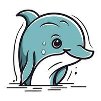 Cute cartoon dolphin. Vector illustration isolated on a white background.