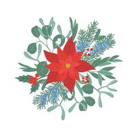 Christmas floral composition with winter plants and berries vector