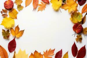 Autumn leaves on a white background With space for text. Generative AI photo