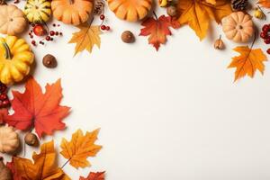 Autumn leaves on a white background With space for text. Generative AI photo