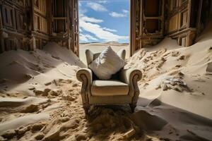 Town of Kolmanskop during the diamond mining heyday. Generative AI photo