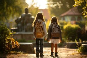 Children back to school after summer. Generative AI photo