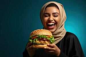 Eating a hamburger of international people. Generative AI photo