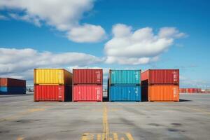 A stock photography image of 3 shipping containers in daylight photo