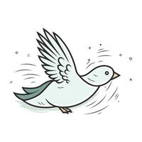 Dove flying in the sky. Vector illustration in doodle style.