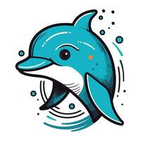 Vector illustration of a cute cartoon dolphin isolated on a white background.
